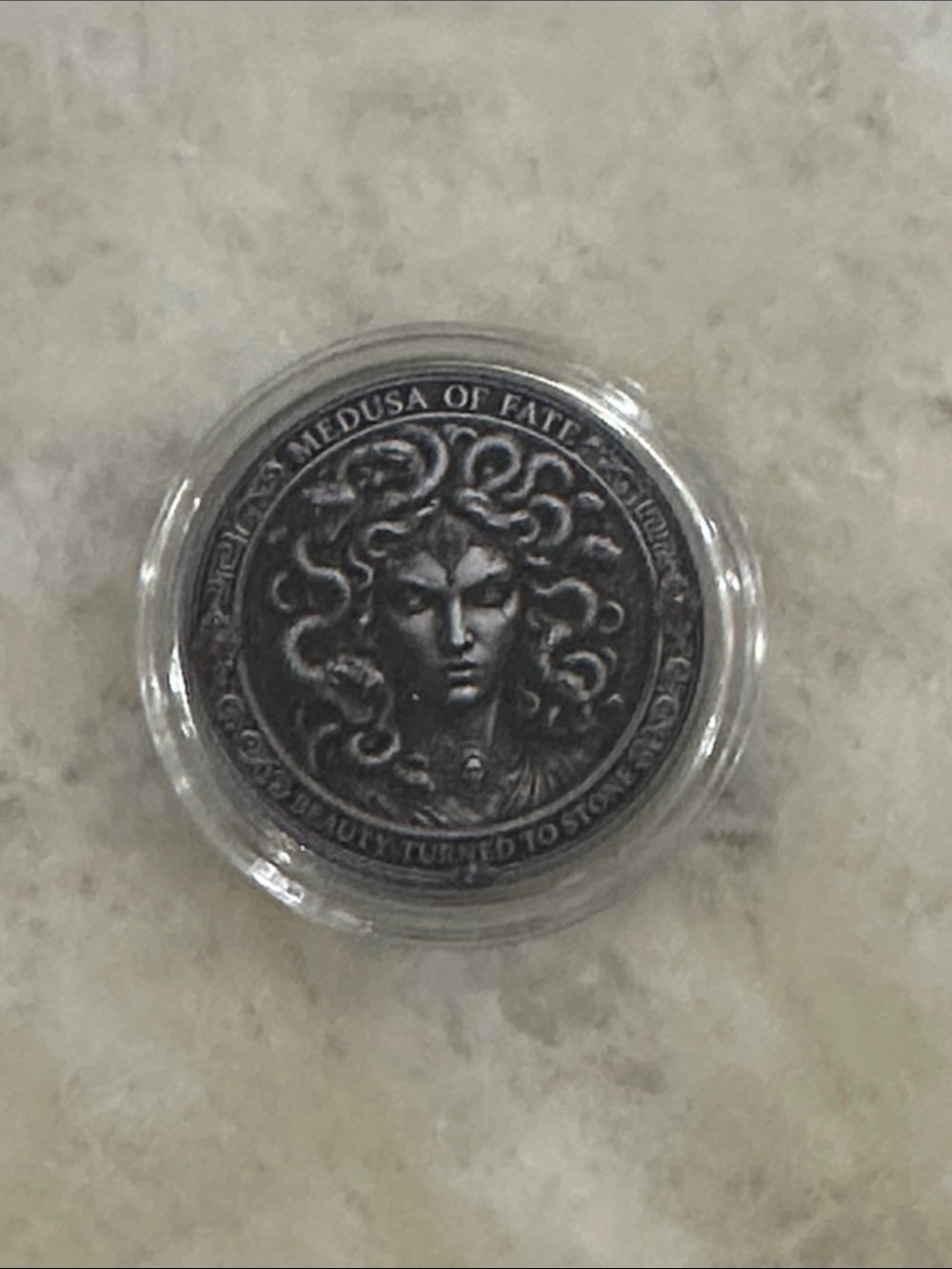 Medusa Decorative Coin Accent - Black Silver Finish